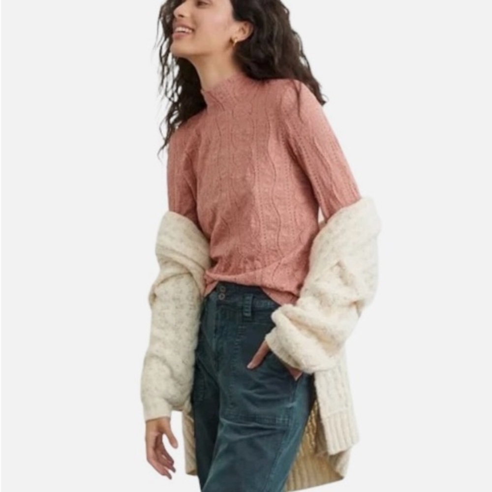 Daily Practice Anthropologie | Linden Pink Lace Mock Neck Long Sleeve Top | Sz S